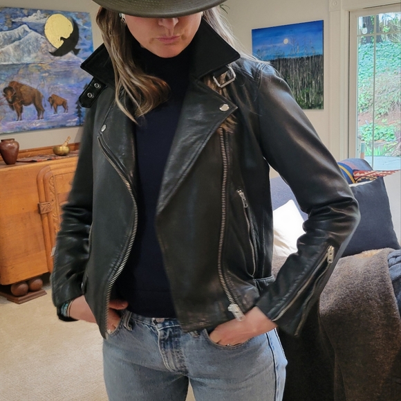 Topshop Black Rock and Roll Leather Jacket SZ 6 / UK 10 - Picture 1 of 16